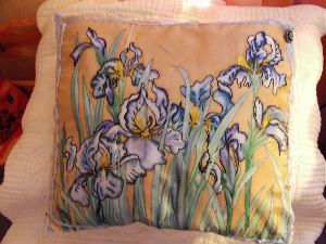 coussin iris bleu en soie